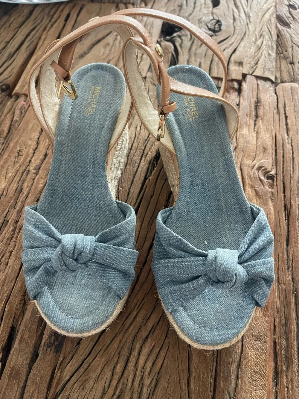 Denim Knot Espadrille Wedge Sandals - Blue
